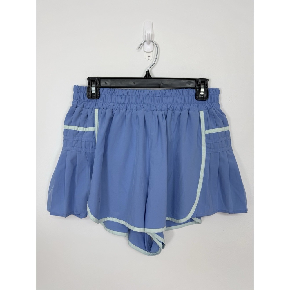Simply Southern Blue Pleated Mint Piping Athletic High Rise Flowy Train Shorts M